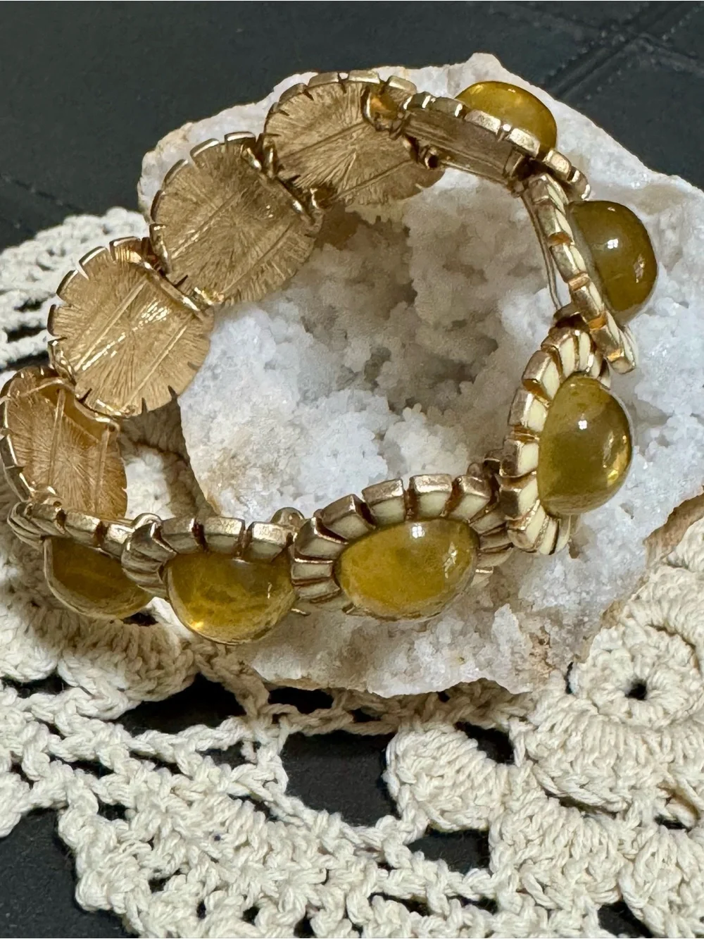 Gold-Tone Cabochon Floral Stretch Bracelet (very little stretch)